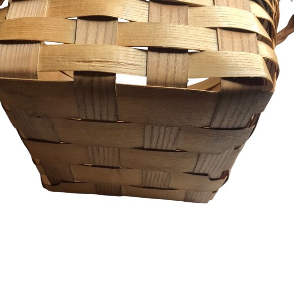 Large Handmade PETERBORO BASKET CO Amish Basket, Wood w/ Leather Braided Handles - Picture 13 of 13